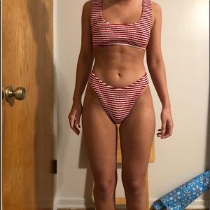 ruched, striped high cut bikini